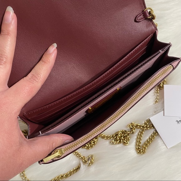 Coach Callie Blossom Pink Leather Foldover Chain Clutch Bag 68032 - Picture 4 of 8